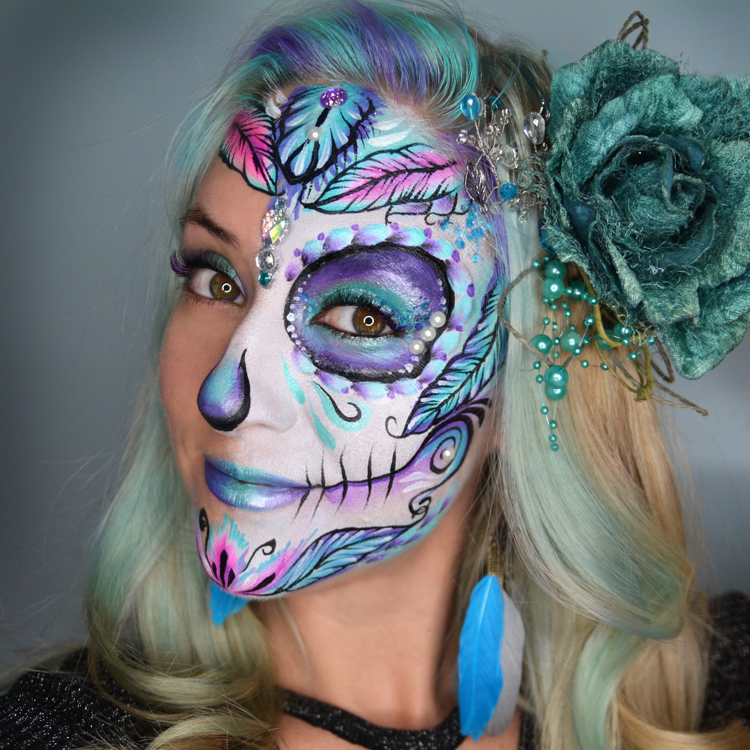 Sugar Skull With Feathers by Natalia Kirillova