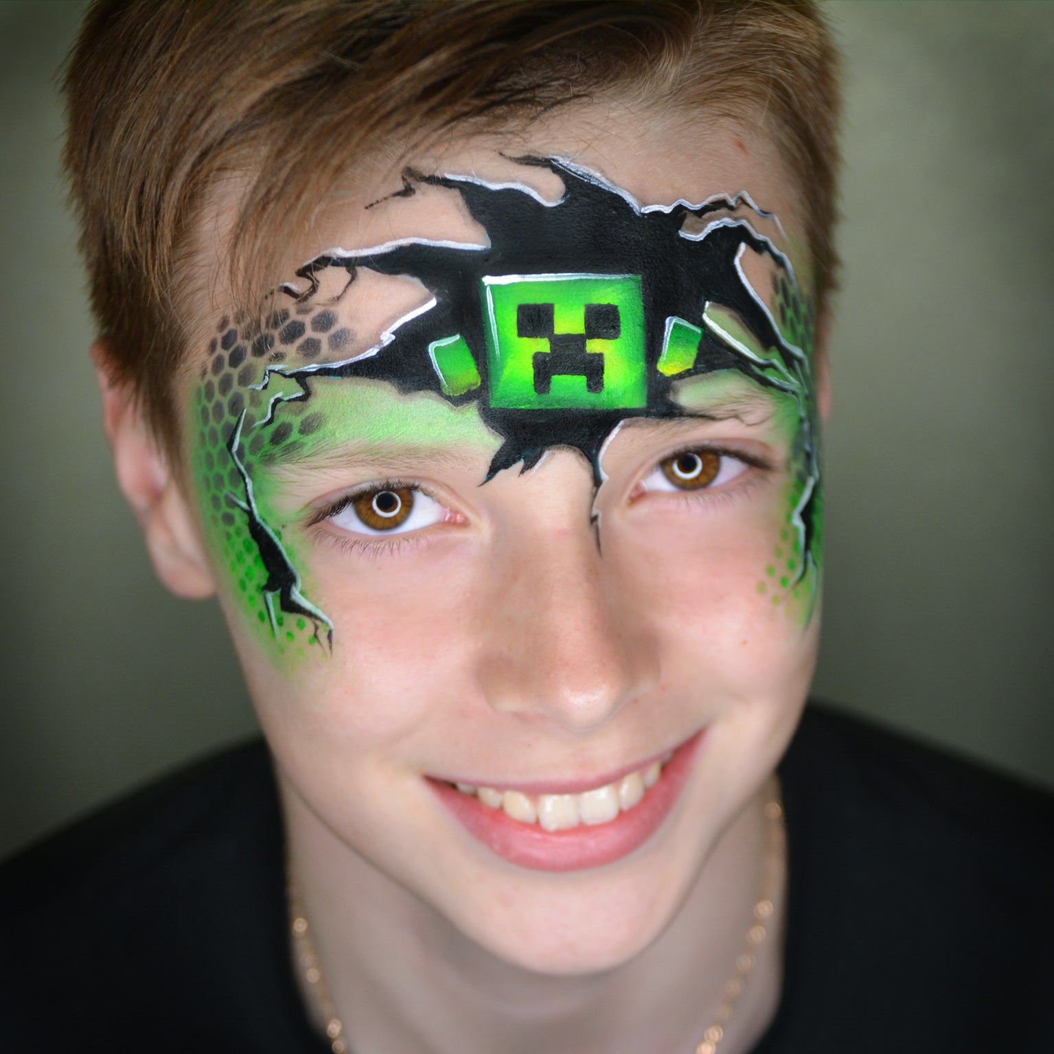 Exploding Creeper Minecraft Face Paint by Natalia Kirillova