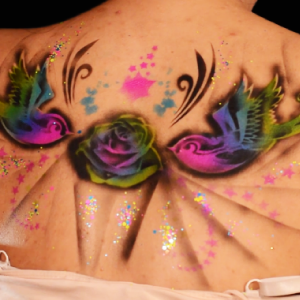 Blacklight Birds & Roses Airbrush Design Video by Kellie Burrus