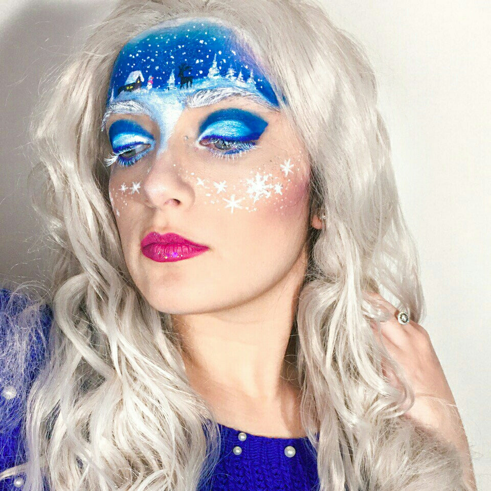 White Village Snow Globe Face Paint Design by Francesca Marchitelli