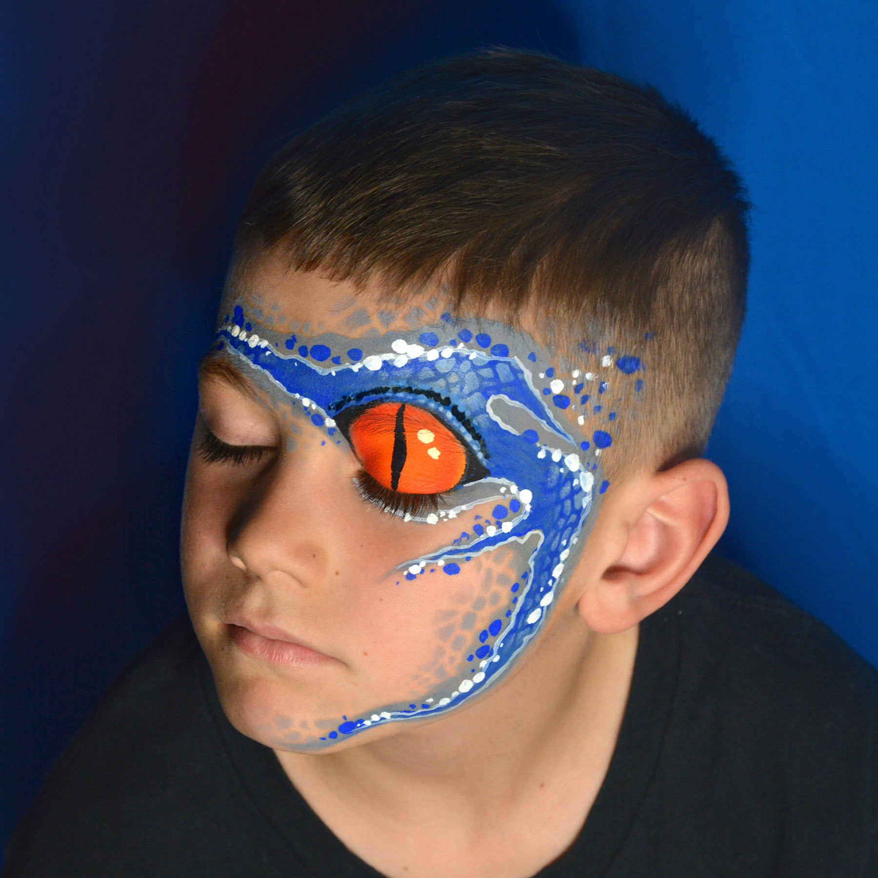 Jurassic “Blue” Face Paint Design by Pam Kinneberg