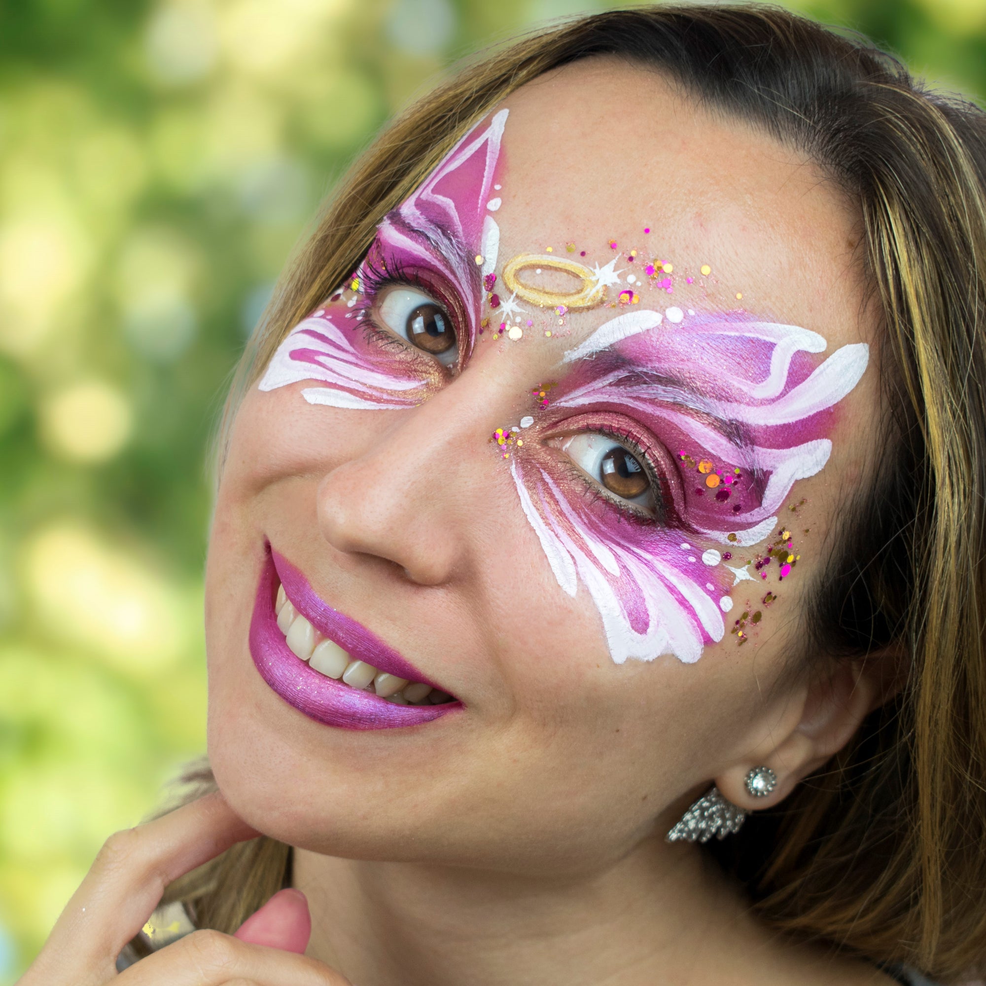 Pink Angel Face Paint Design by Marta Ortega