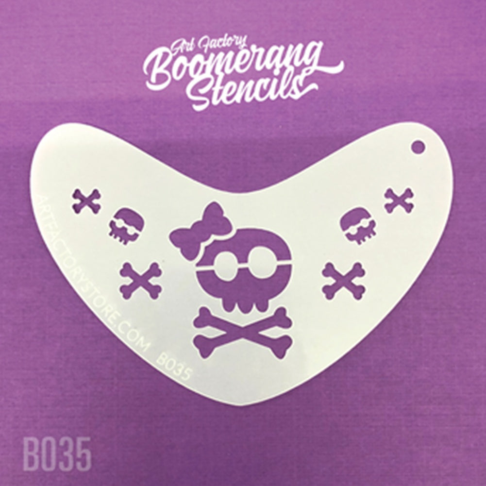 Art Factory Boomerang Stencil - Sugar Skull And Crossbone (B035)