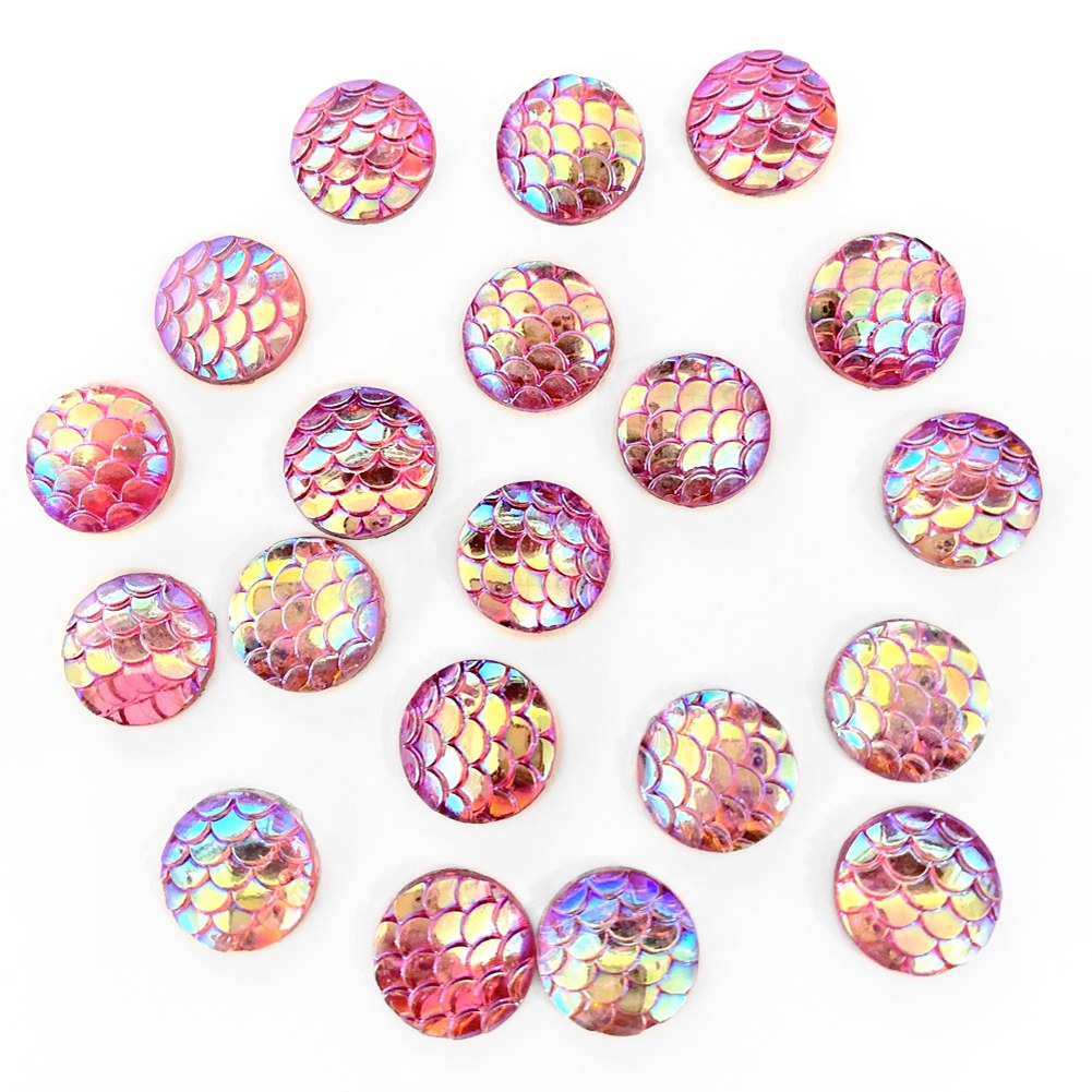 Resin Rhinestone Blings - Pink Fish Scale Shine (12 mm, 20/pack)