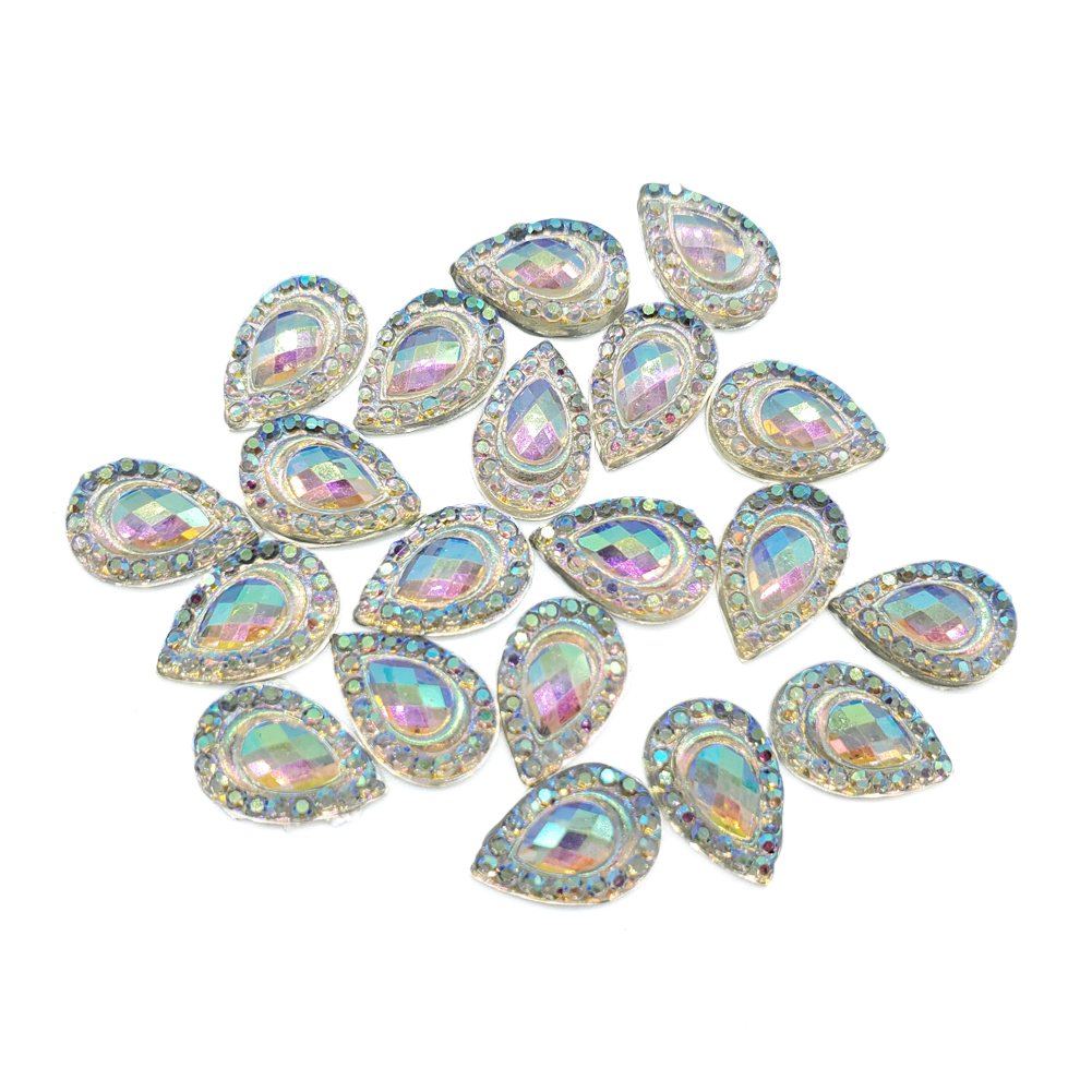 Resin Rhinestone Blings - Flatback, AB Tear Drop (12 mm, 20/pack)