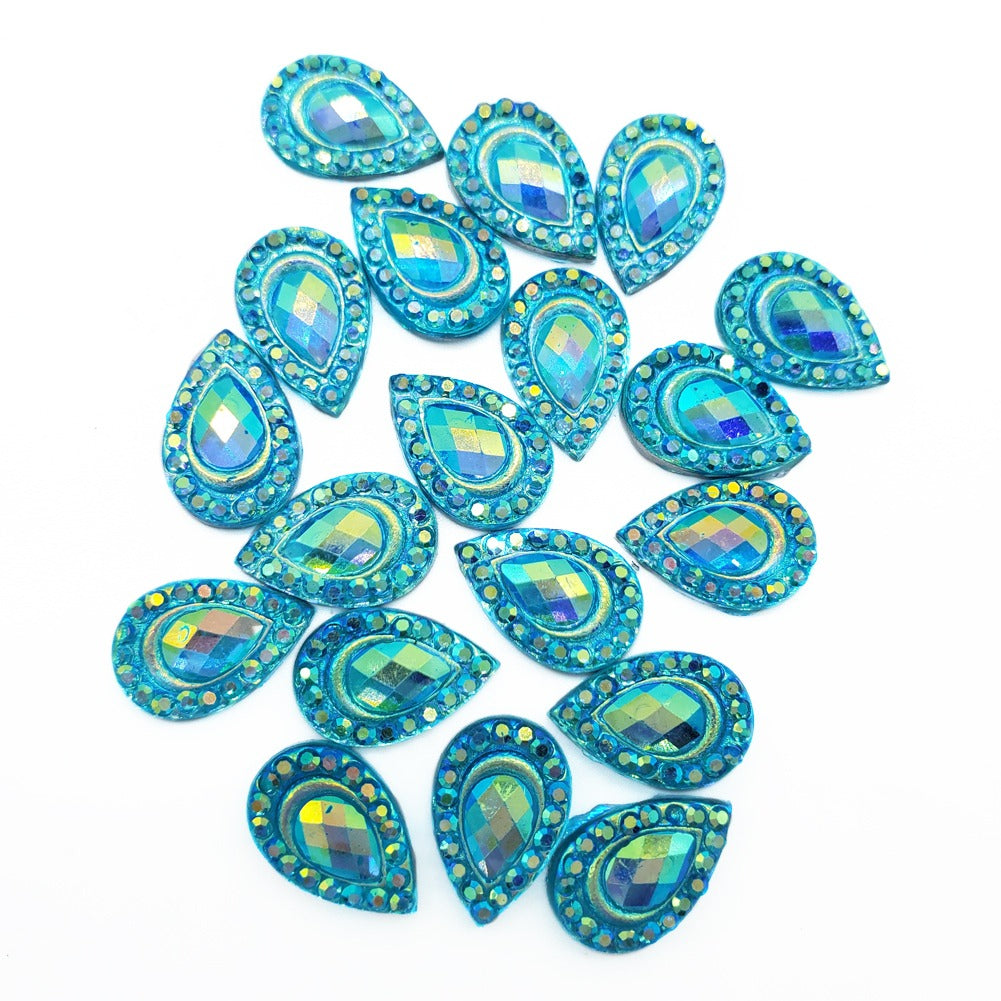 Resin Rhinestone Blings - Flatback, Blue Tear Drop (12 mm, 20/pack)