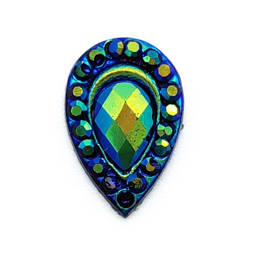 Resin Rhinestone Blings - Flatback, Peacock Tear Drop (12 mm, 20/pack)