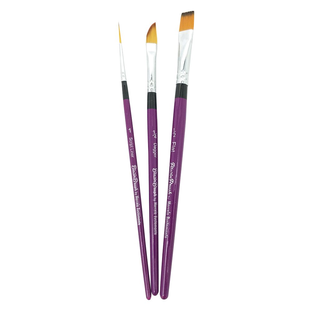 Blazin Brush Set by Marcela Bustamante - (Liner #1, Flat 1/4&quot;, Dagger 1/4&quot;)