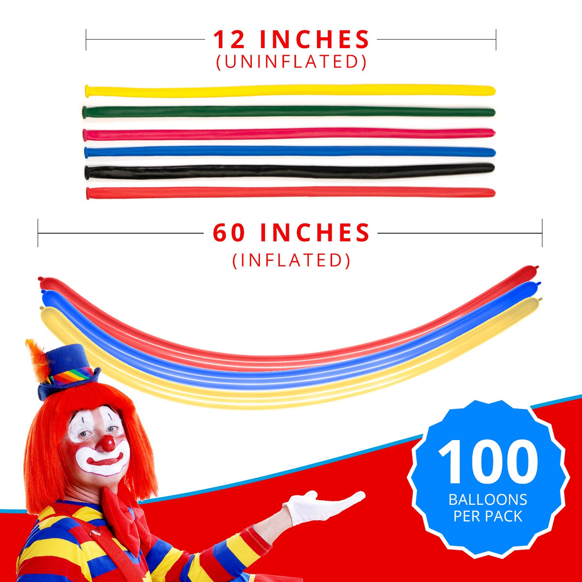 Clownatex 260 Twisting Balloons - Assorted Party Pack (100/bag)