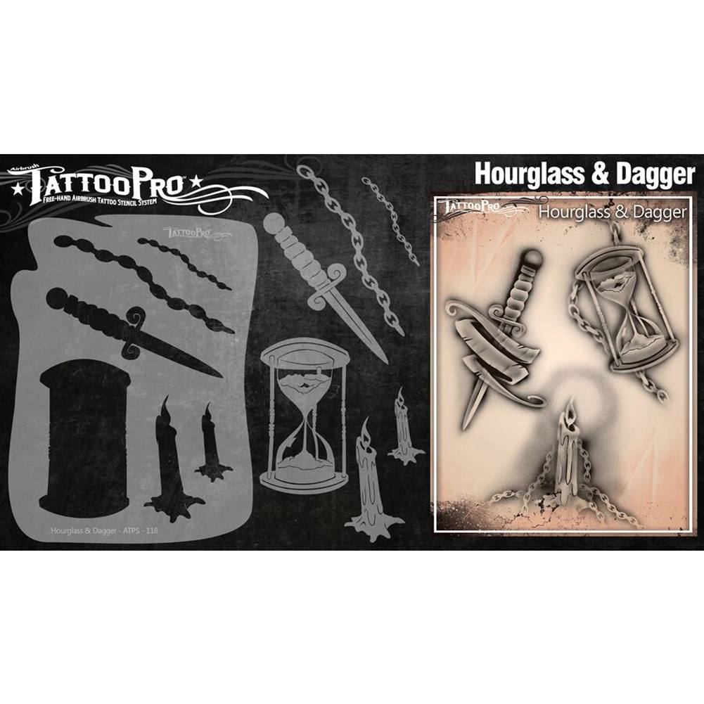 Tattoo Pro Series 2 Stencils - Hourglass & Dagger